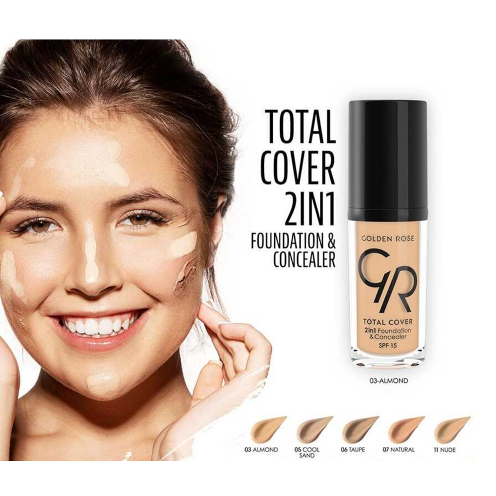 GOLDEN ROSE TOTAL COVER 2IN1 FOUNDATION&CONCEALER 22 NATURAL BEIGE