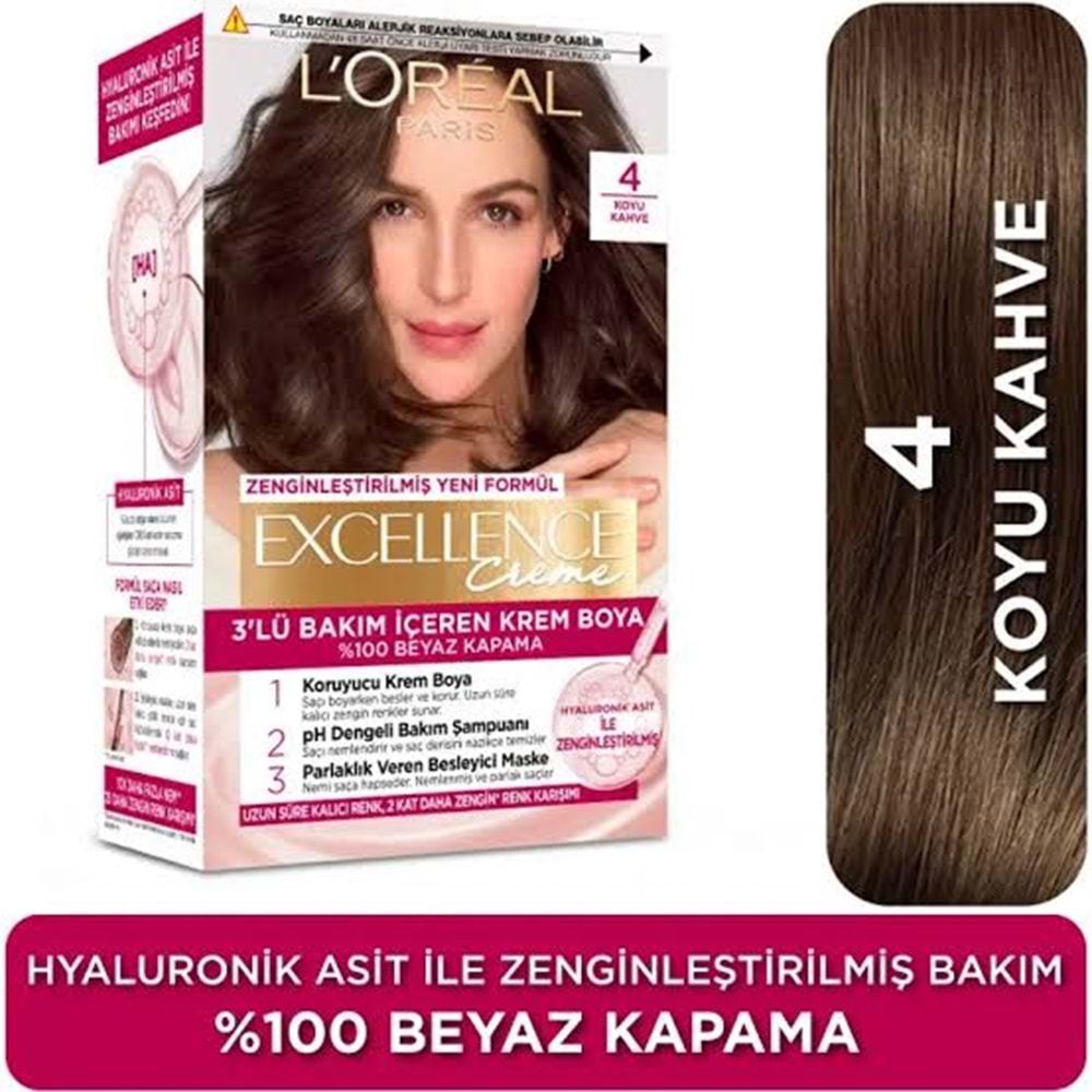 LOREAL EXCELLENCE CREME SAÇ BOYASI 4 KOYU KAHVE