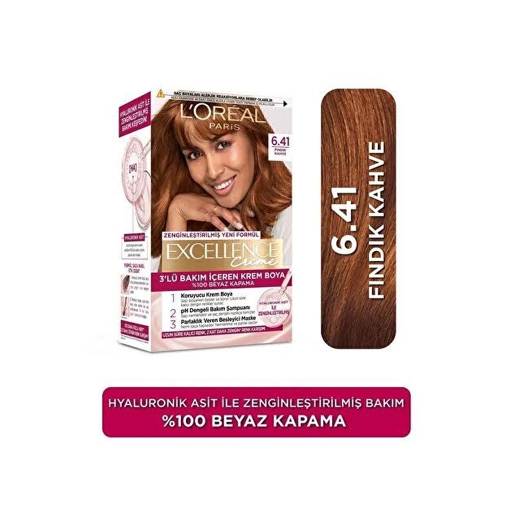 LOREAL EXCELLENCE CREME SAÇ BOYASI 6.41 FINDIK KAHVE