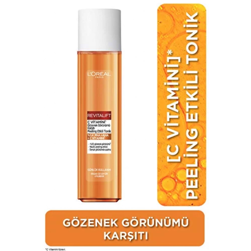 LOREAL PARIS REVITALIFT C VİTAMİNİ GÖZENEK GÖRÜNÜMÜ KARŞITI PEELİNG ETKİLİ TONİK 180 ML