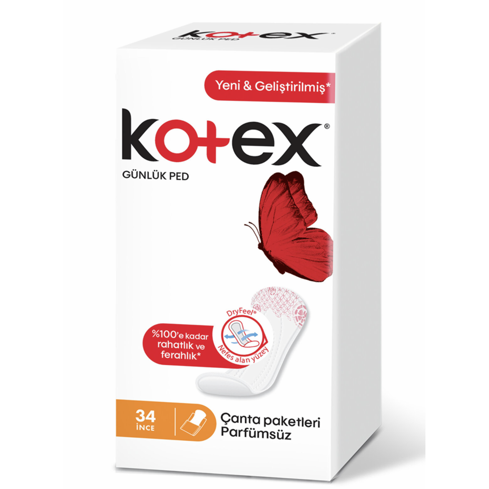 KOTEX İNCE GÜNLÜK PED PARFÜMSÜZ 34LÜ