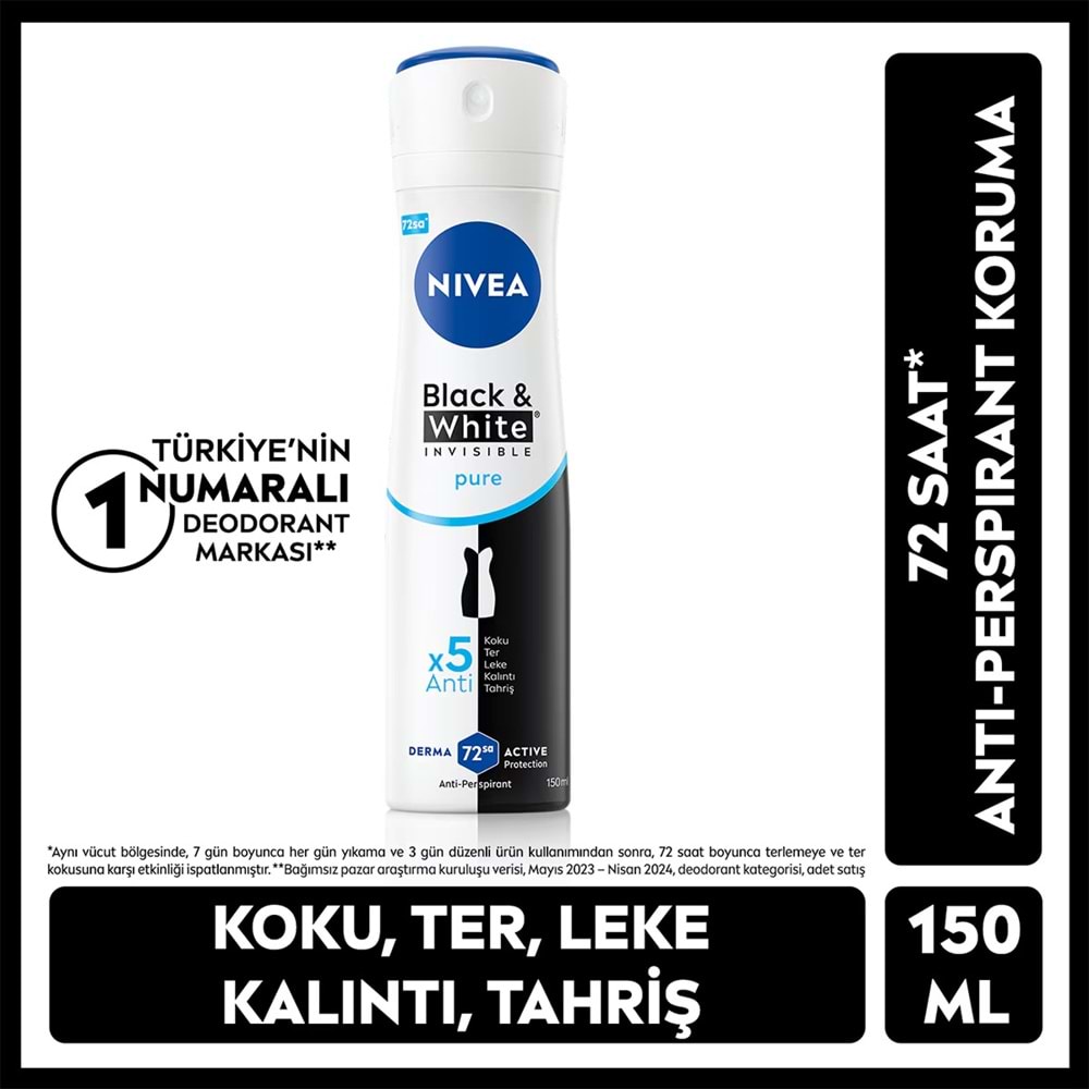 NIVEA BLACK&WHITE PURE KADIN DEODORANT 150 ML