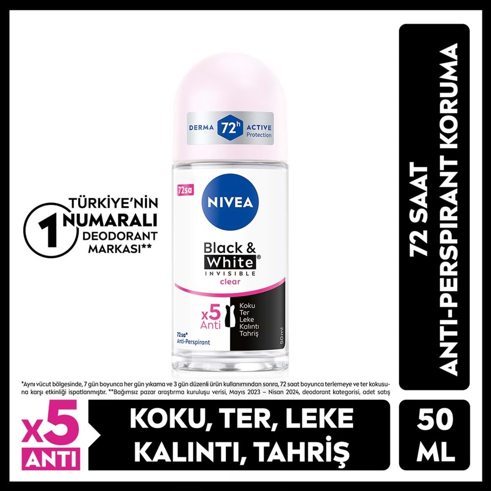 NIVEA BLACK&WHITE CLEAR KADIN ROLL-ON 50 ML