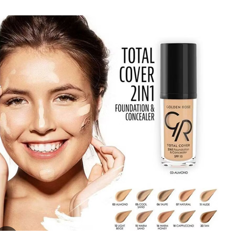 GOLDEN ROSE TOTAL COVER 2IN1 FOUNDATION&CONCEALER 21 LIGHT YELLOW BEIGE