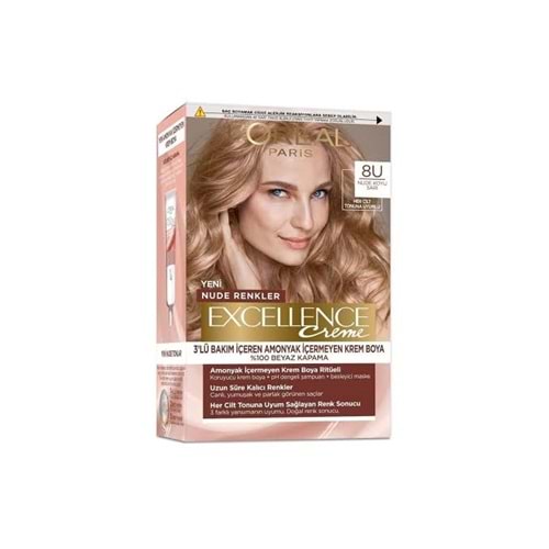 LOREAL EXCELLENCE CREME SAÇ BOYASI 8U NUDE KOYU SARI