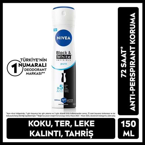 NIVEA BLACK&WHITE PURE KADIN DEODORANT 150 ML