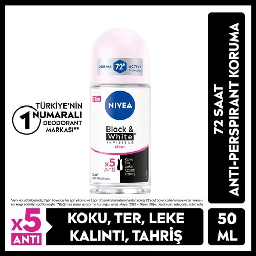 NIVEA BLACK&WHITE CLEAR KADIN ROLL-ON 50 ML
