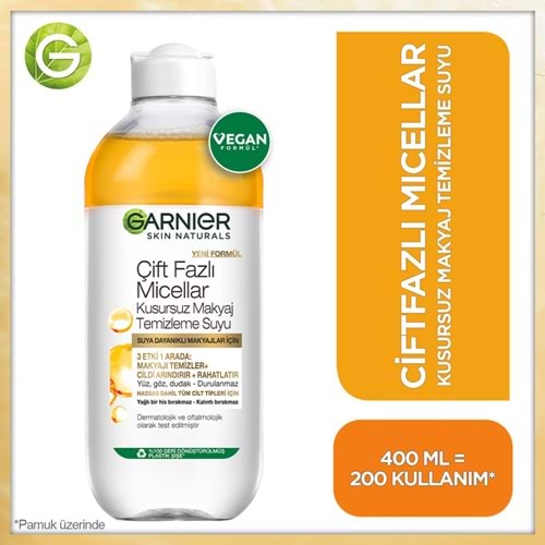 GARNIER ÇİFT FAZLI KUSURSUZ MAKYAJ MICELLAR 400 ML