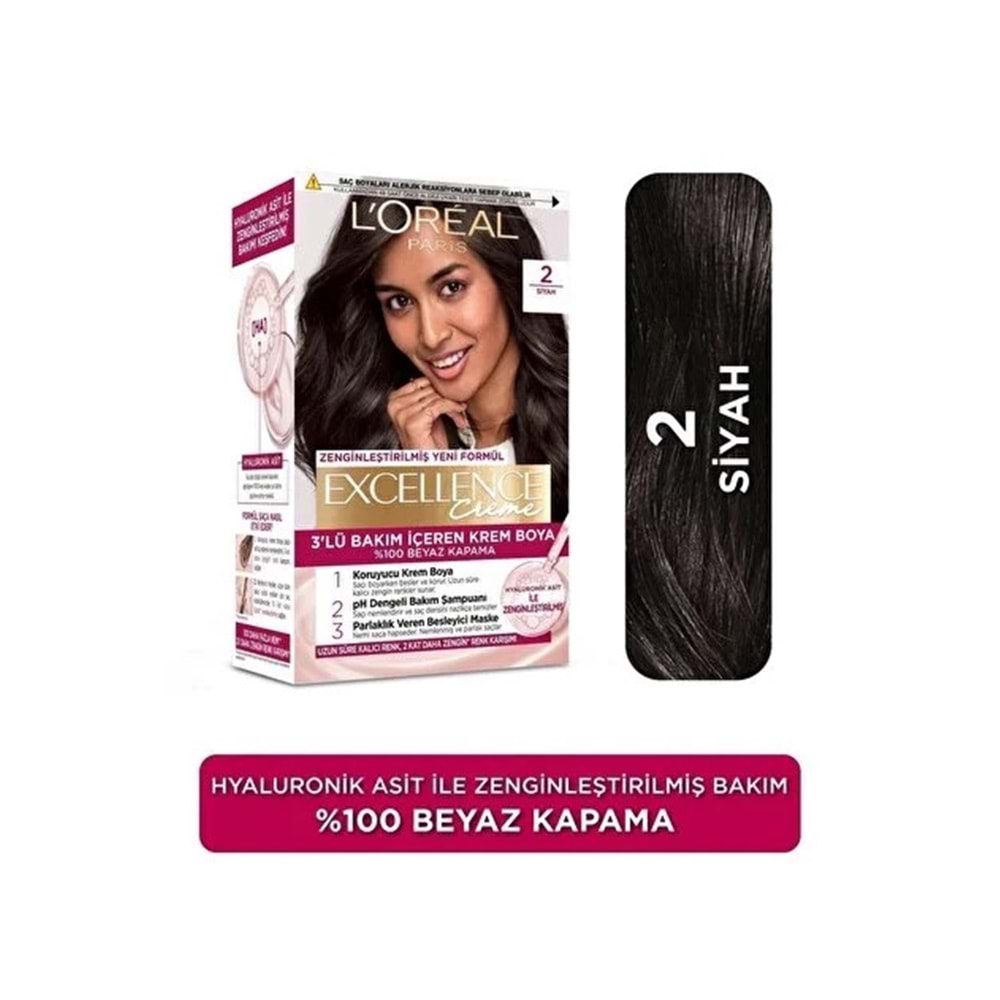 LOREAL EXCELLENCE CREME SAÇ BOYASI 2 SİYAH